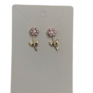 Golden pink flower earrings